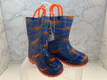 Lilly New York Rain Boots w/Handle Youth Size 8 Orange & Blue with Airplanes NEW