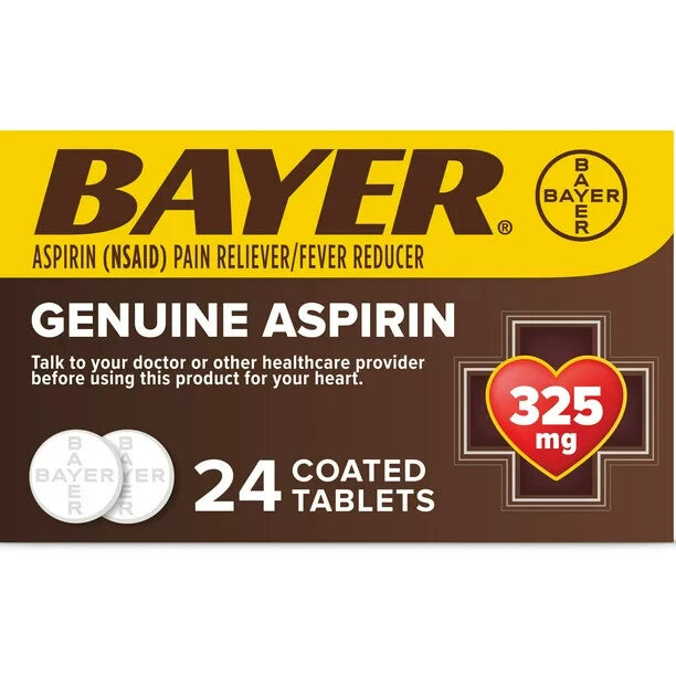 Bayer Genuine Aspirin Pain Reliever Fever Reducer 24 Tabs 325 Mg Expires 8/2024