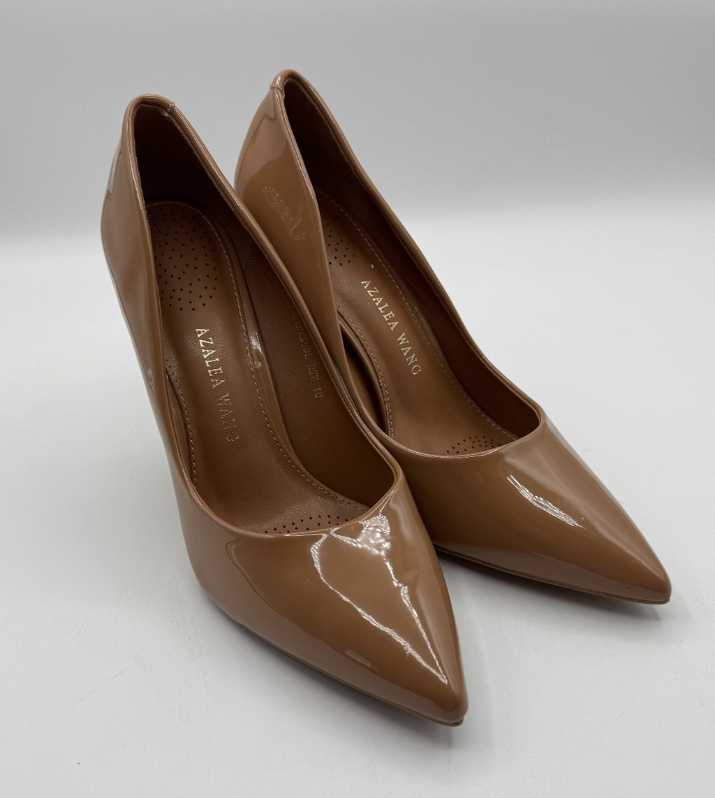 Azalea Wang Dark Nude Women Stiletto Size 10 Brown Glossy Pumps, 4 in Heels, NEW
