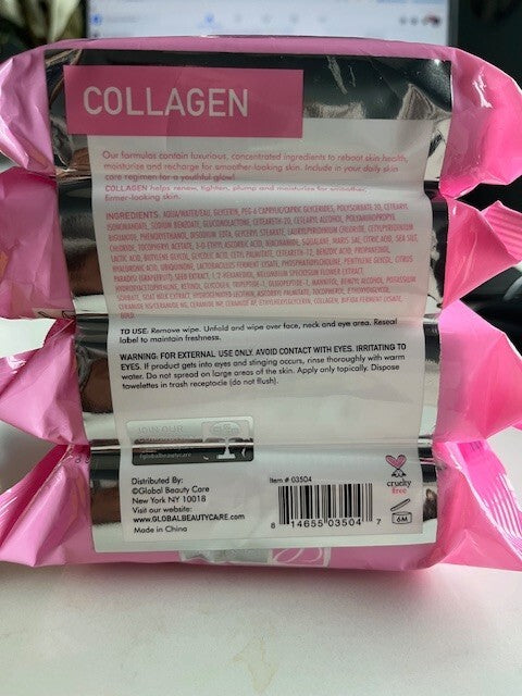 4 Pk Global Beauty CARE COLLAGEN CLEANSING CLOTHS 30/Pk=120 ALL Skin NEW SEALED