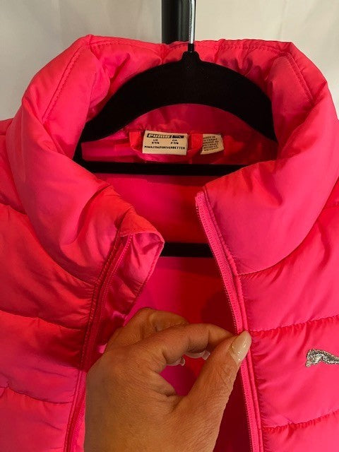 PUMA Girls Quilted Vest Size 7/8Puffer Vest Full Zip Bright Hot Pink w/Pockets