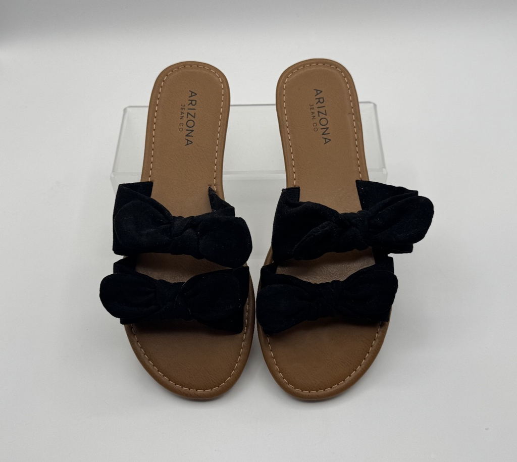 Arizona Jean Co.  Flat Sandal. Black Bow Sandals Women's 7.5, Bow Design