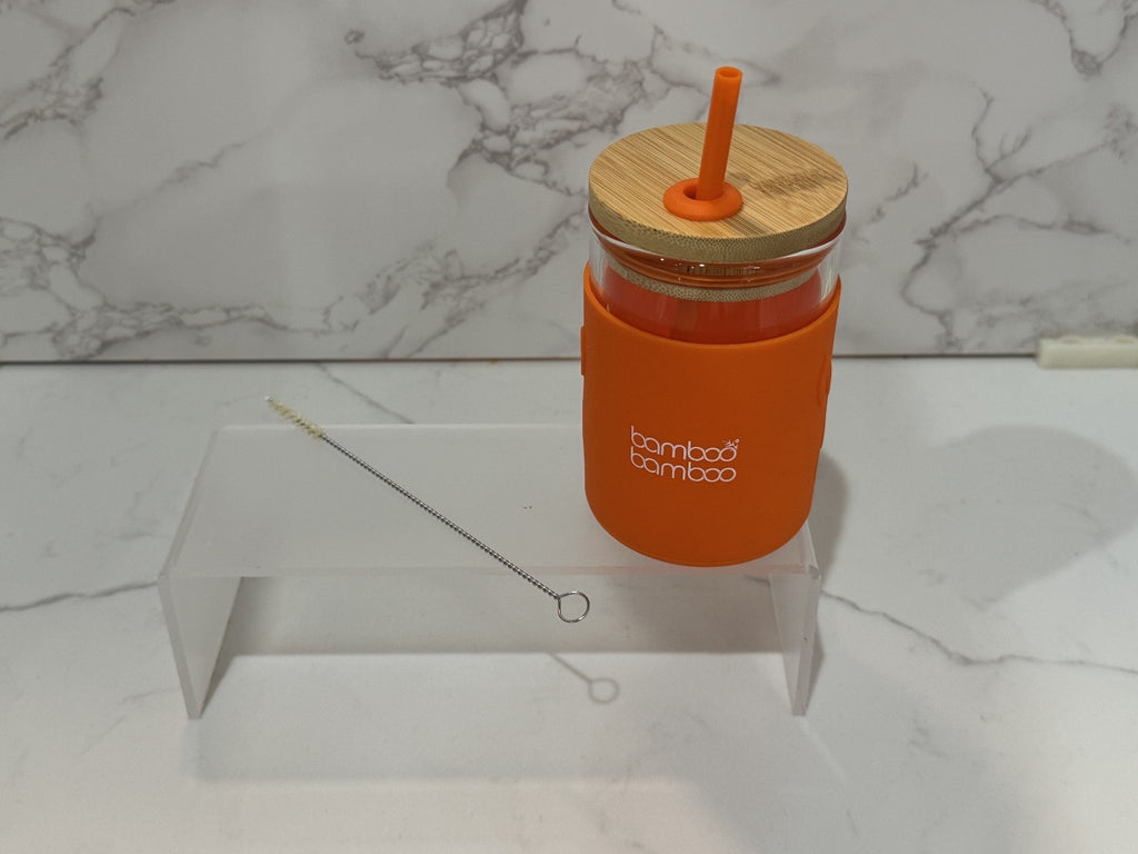 Bamboo Bamboo Children Toddler Jar w/Silicone Straw and Sleeve Orange Unisex NIB