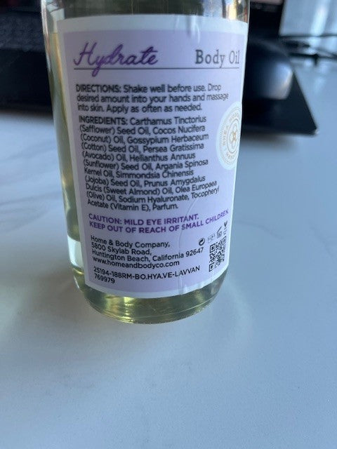 Rhea Modern Vitamin E & Hyaluronic Body Oil Lavender Vanilla 8 oz All Skin Types