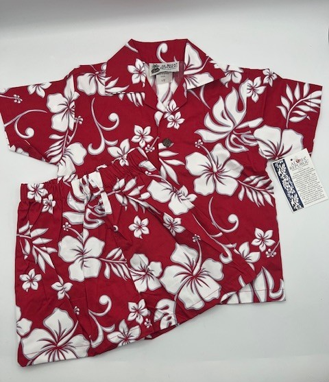 Aloha Republic Toddler Boy Tropical 2 pc. Shirt Short Set Red Floral Size 1T NWT