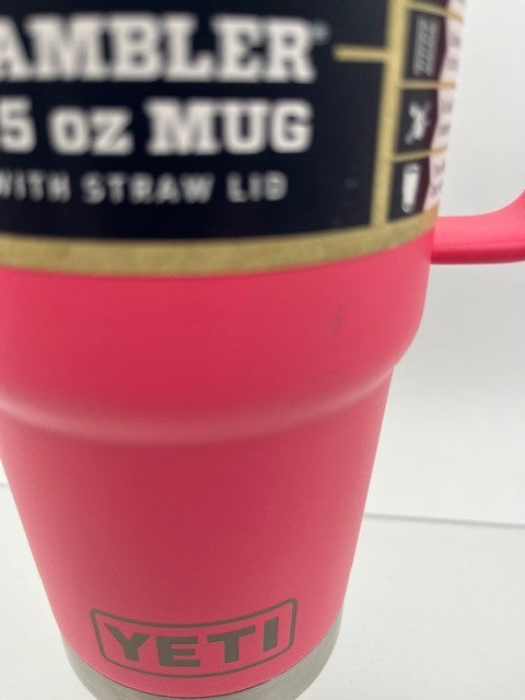 YETI RAMBLER 25 oz MUG WITH STRAW LID TROPICAL PINK BRAND NEW Tag, Travel Mug.