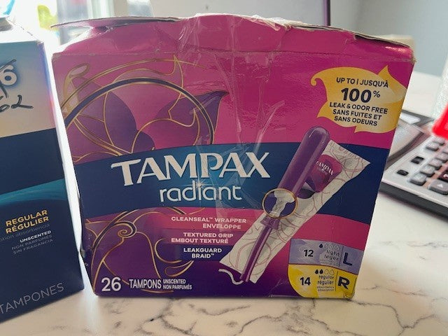 Tampax Pearl Regular Absorbency Tampons Unscented 62 CT, 2 bx RADIANT, 13 LINERS