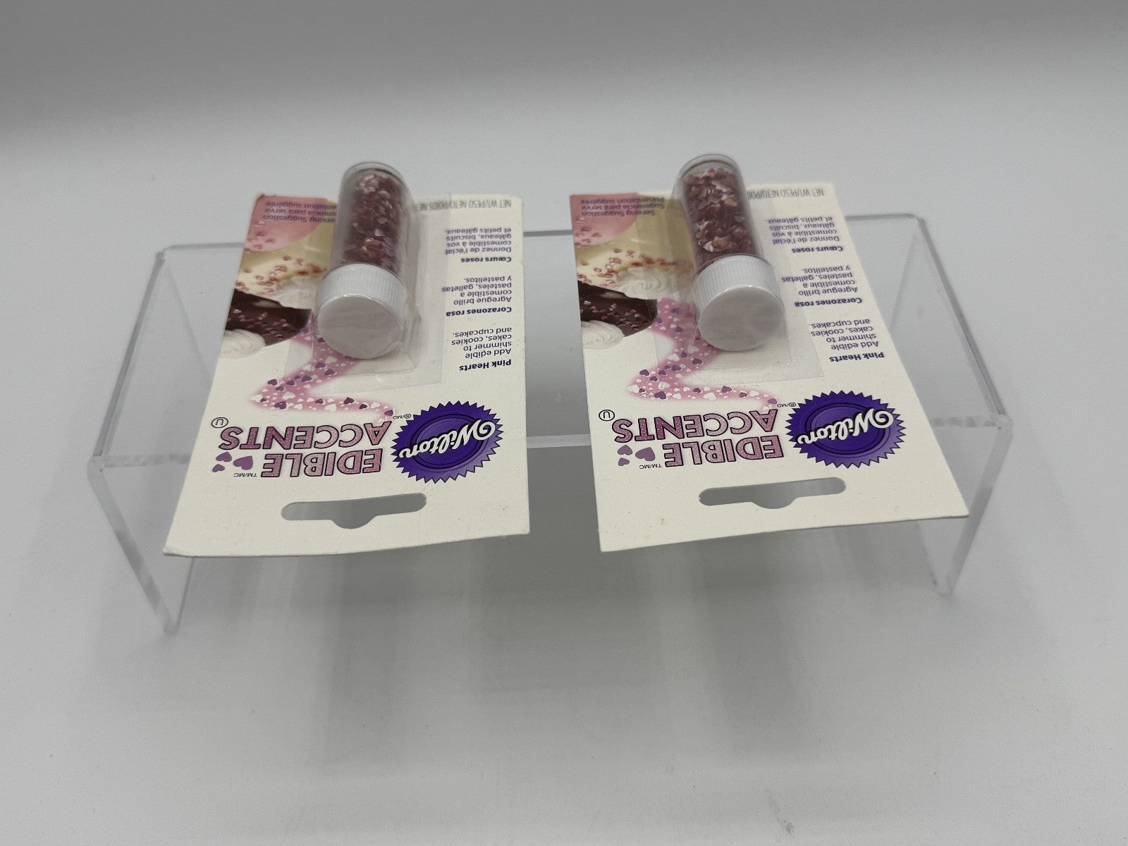 2 pk. Wilton Edible Accents pink hearts .04ozs, for Baking, Cookies, Cakes, NEW