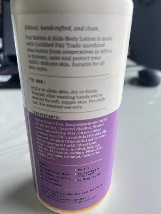 Alaffia Babies & Kids Body Lotion Lemon Lavender w/Shea Butter 16oz 02/26 SEALED