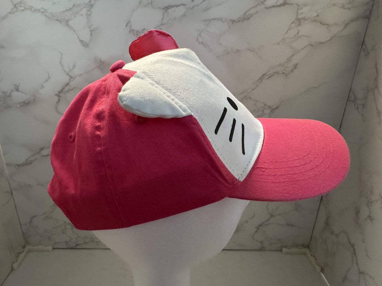 Hello Kitty with Baseball Cap Hat with Pink Ribbon, Pre-owned, Good Condition.