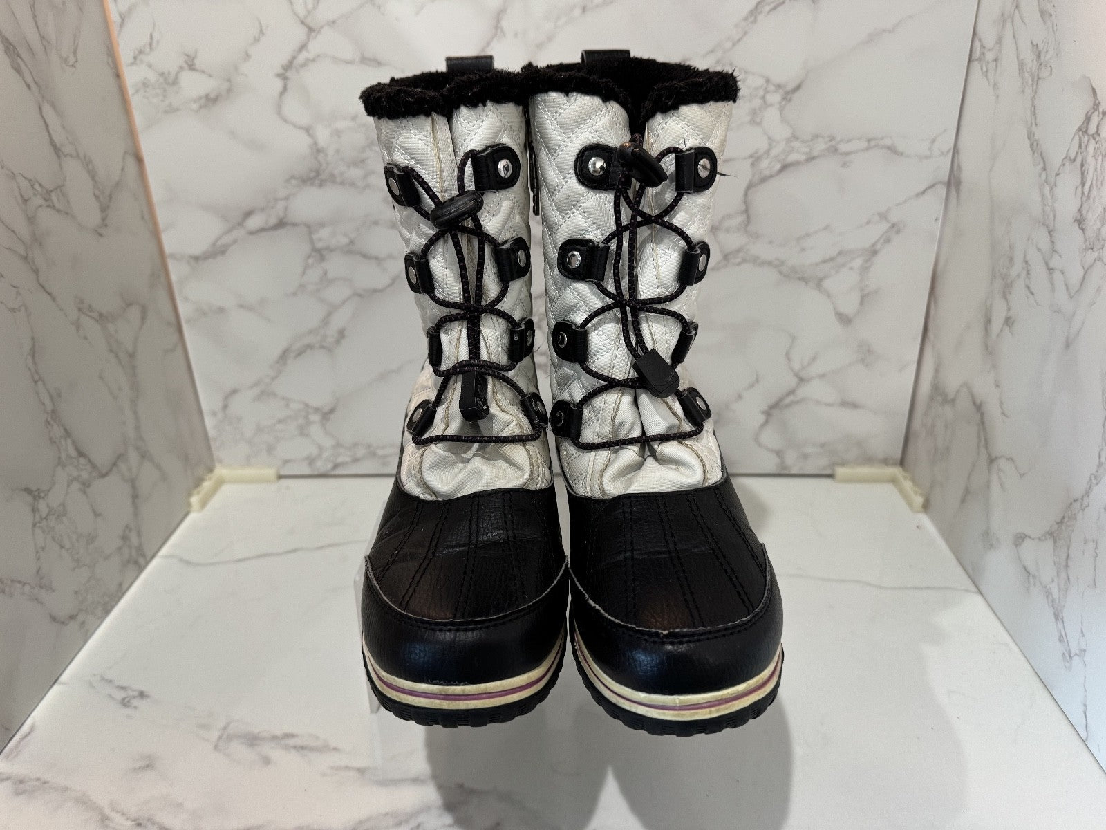 Totes Kids Snow Boots Girls Makenzie Black & White Size 6,Winter Boots,Pre-owned