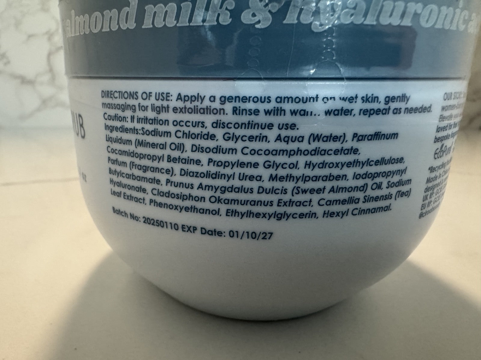Ciroa Almond milk & Hyaluronic Acid Hydrate Body Scrub 21.1 OZ, Australian Owned
