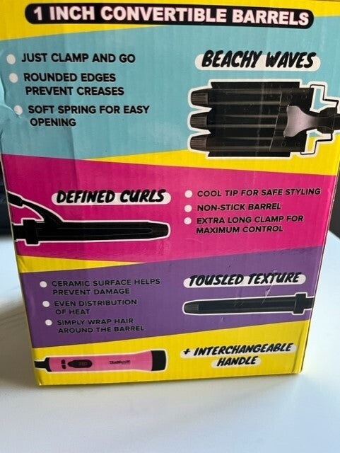 Trademark Beauty Mood Interchangeable Hair 3 in 1 Curling Iron+Glove,Clips & Bag