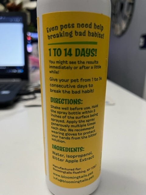 Bloomingtails  No Chew Bitter Apple Spray 8 oz. Natural Formula, No Paraben