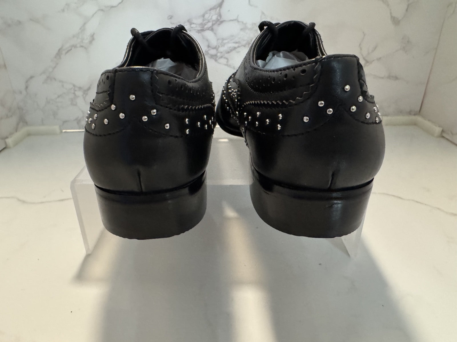 Steve Madden Saxon Black Studded Oxford Shoes 90's, Sz 8.5,Pre-owned, Excellent