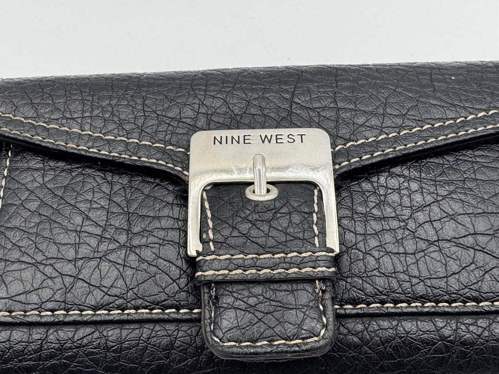 Nine West Women's Black Leather Wallet Trifold Clutch Purse w. Buckle & Zipper