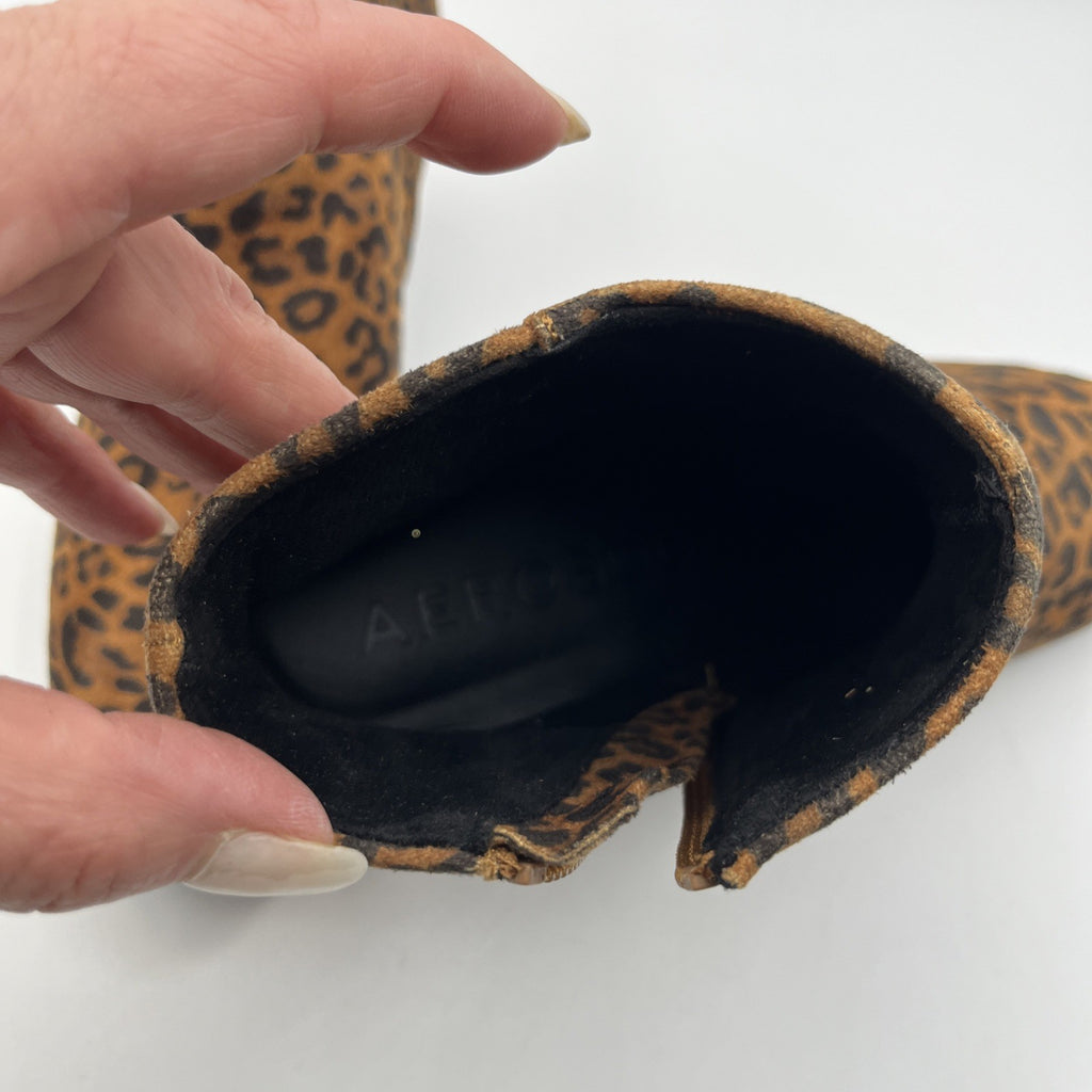 Aerosoles EDITH Leopard Print Zip Pointed Toe Ankle Fax Suede Heel Boot Sz.8 New