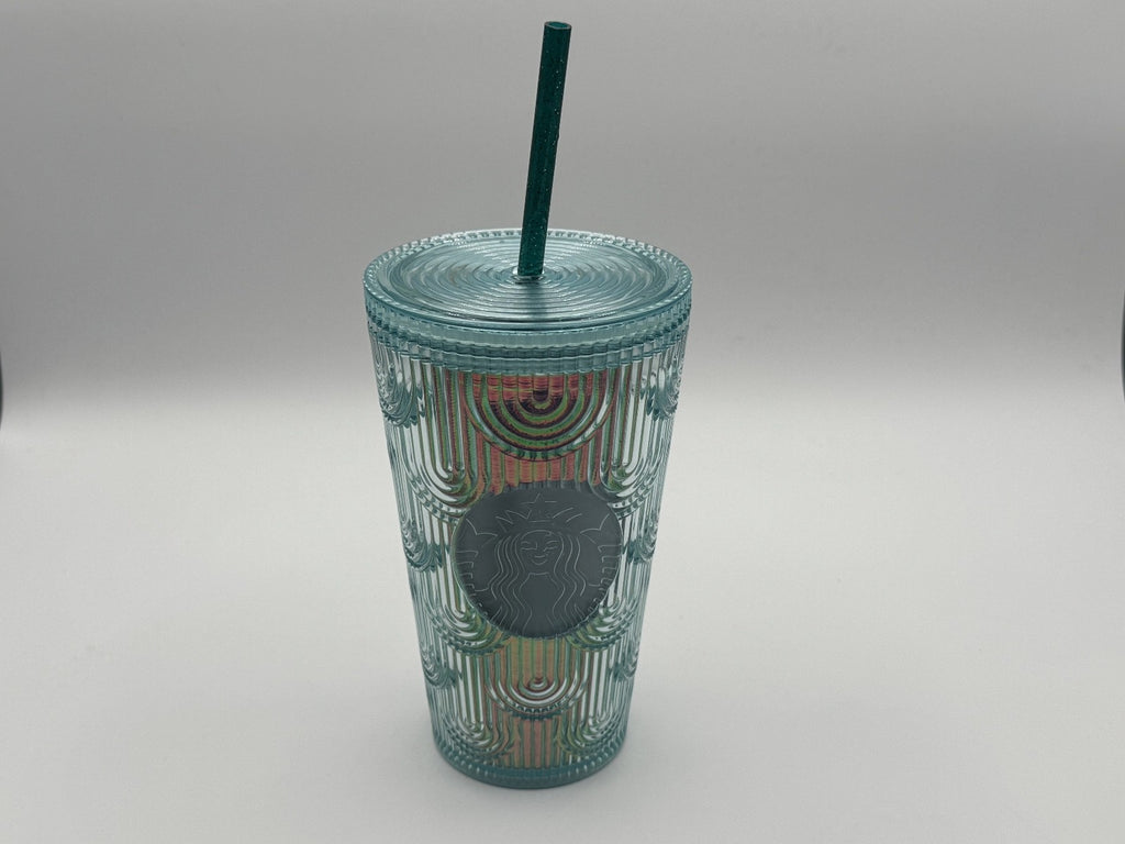 Starbucks 2022 Green Turquoise Iridescent Grande Tumbler w/ NEW Green Straw