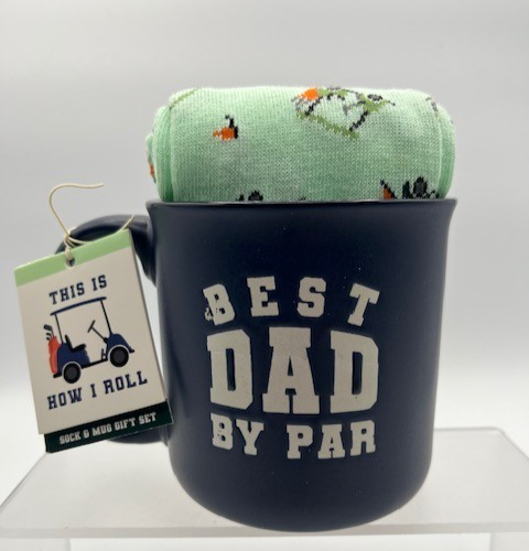 Eccolo Father's Day Mug w/ Golf Themed Socks, Coffee Mug, Sock Sz. 10-13, NEW