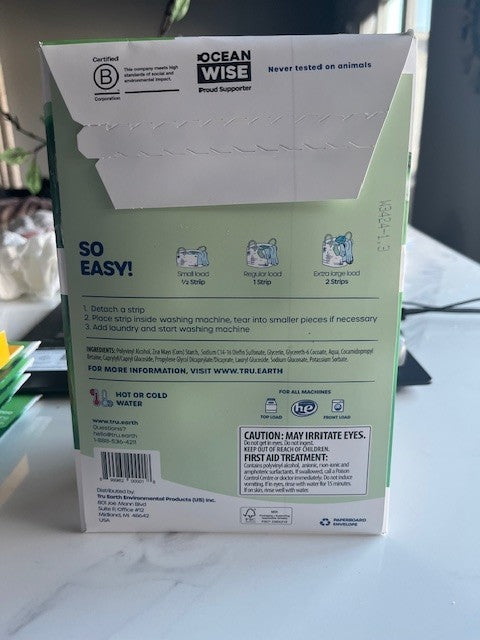 Tru Earth Eco-Strips Concentrated Laundry Detergent FRAGRANCE FREE 32 loads NIP
