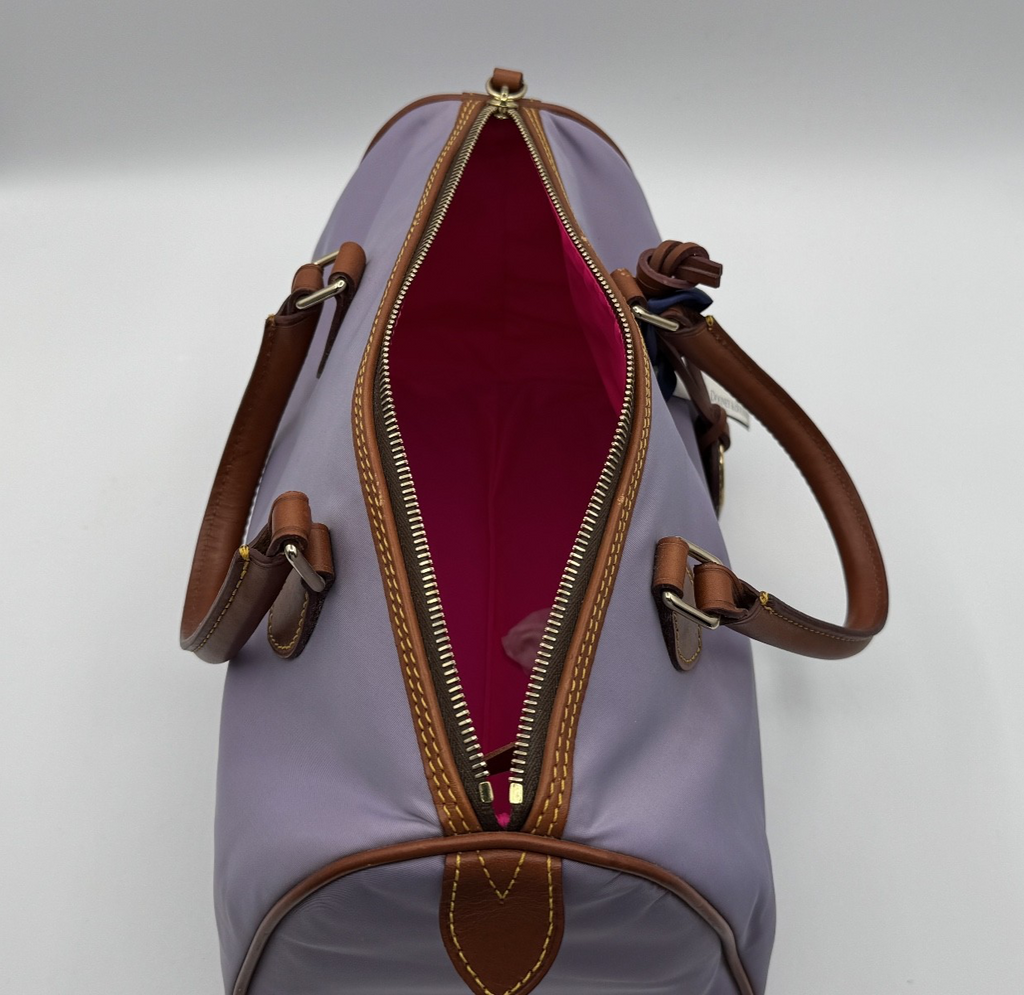 Dooney and Bourke Purple Lavender Classic Satchel, Brown Leather Zipper, NWT