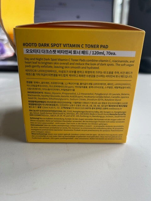 OOTD K-Beauty Dark Spot Vitamin C Toner Pad 70 CT. Care VC+ Korea Day/Night Pad