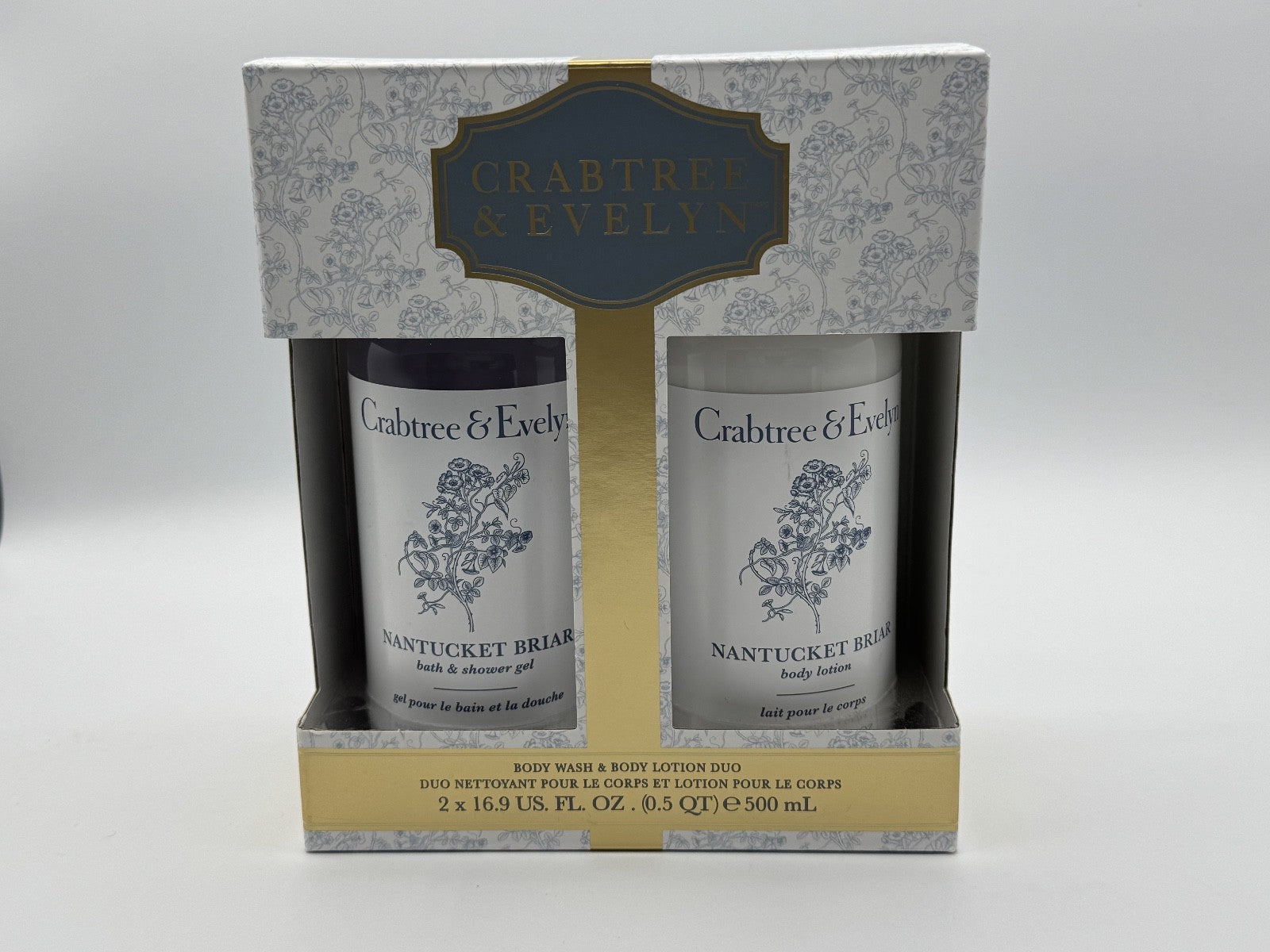 Crabtree & Evelyn Nantucket Briar Bath & Shower Gel + Lotion 2pc Set, NEW