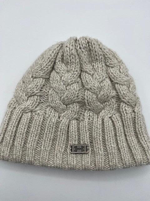 Under Armour Women's Knit Beanie Hat Cable Knit Gray OSFA Fleece Lined Pre-own