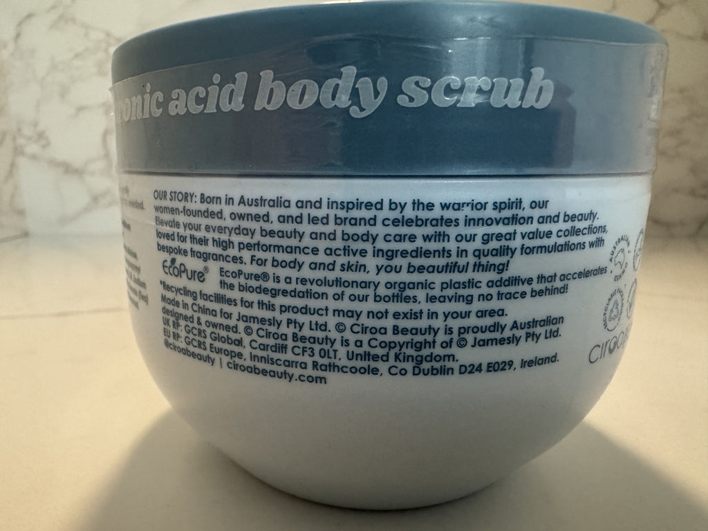 Ciroa Almond milk & Hyaluronic Acid Hydrate Body Scrub 21.1 OZ, Australian Owned