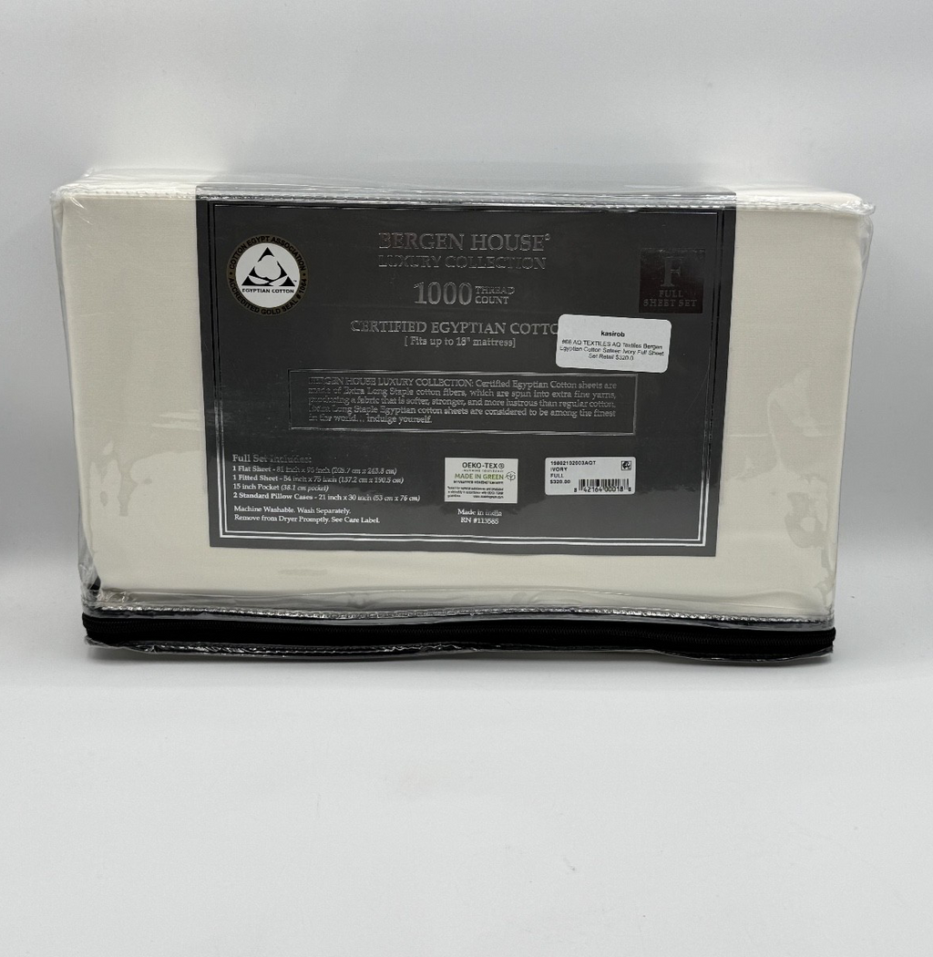 Bergen House Full Sheet Set 1000TC Egyptian Cotton Sateen Ivory Luxury Brand New