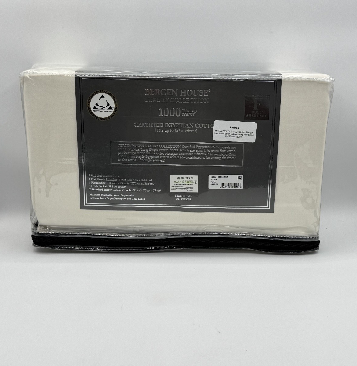 Bergen House Full Sheet Set 1000TC Egyptian Cotton Sateen Ivory Luxury Brand New