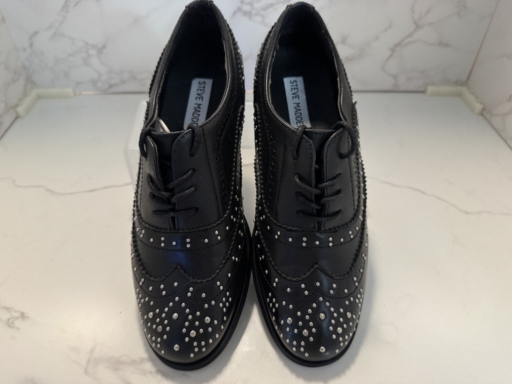 Steve Madden Saxon Black Studded Oxford Shoes 90's, Sz 8.5,Pre-owned, Excellent
