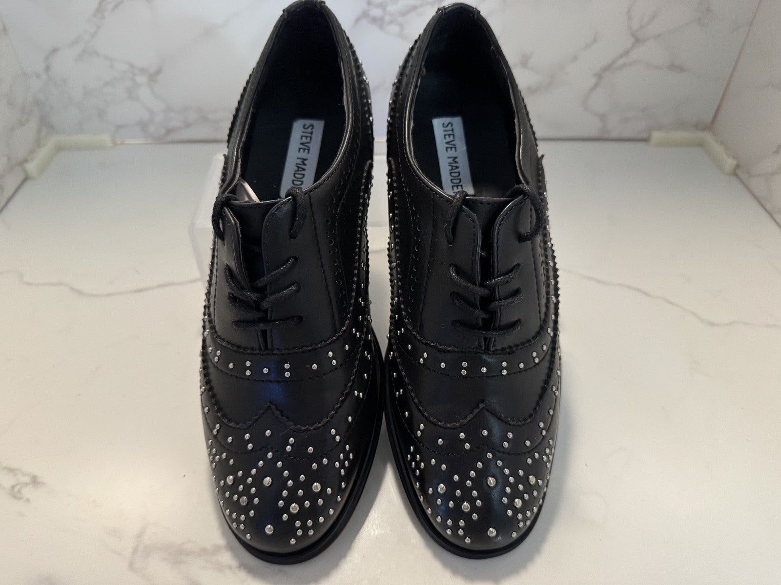 Steve Madden Saxon Black Studded Oxford Shoes 90's, Sz 8.5,Pre-owned, Excellent