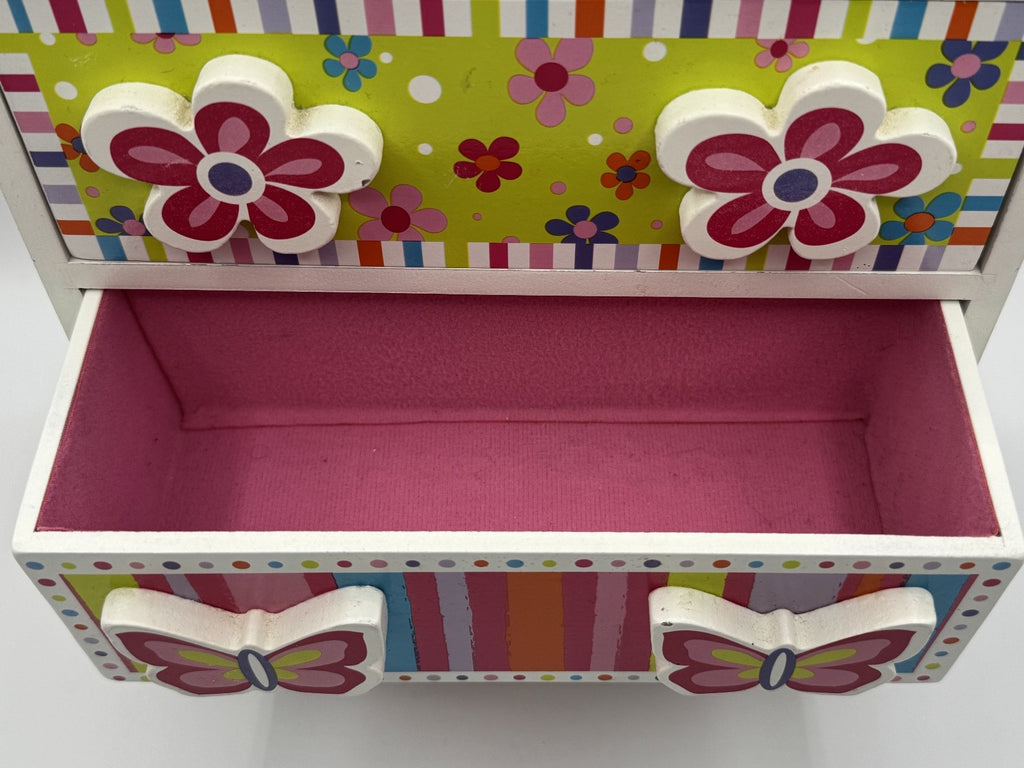 Bead Bazaar Girls 3-Drawer Wooden Jewelry/Storage Box Hearts Butterflies Flowers