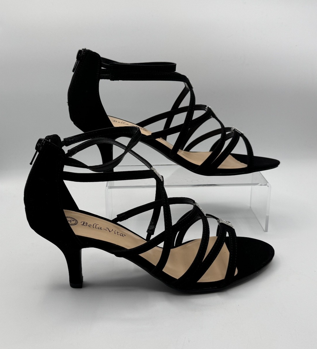 Bella Vita 11 Wide Width Black Strappy Heels Rhinestone Karlette Shoes. NIB