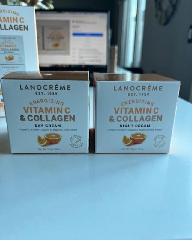 Lanocreme Energizing Vitamin C & Collagen Day & Night Cream Set 1.76oz EXP 2027
