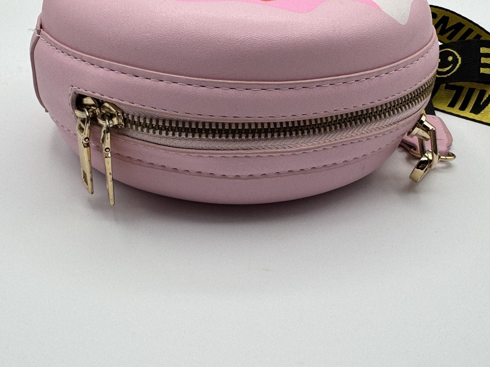 Novelty Donut Sprinkles Crossbody Bag, Pink & White w/ Smile Strap, Pre-owned