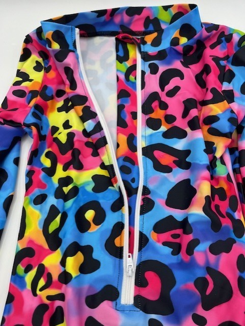 Girl Long sleeve One-piece Multicolor Zipper Swimsuit w/Animal Print 8-10yr. NEW