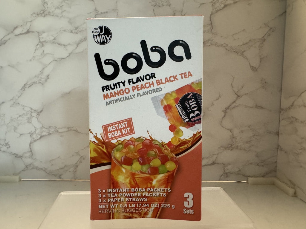 J WAY Instant Boba Bubble Pearl Mango Peach black Tea Kit, New Damaged Exp 2/26