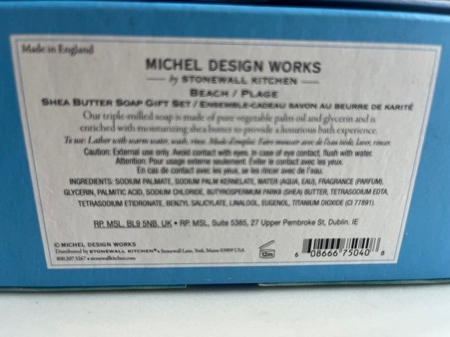 Michel Design Works BEACH Soap Set of 3 x 3.5 oz Wrapped Bars in Gift Box- NIB
