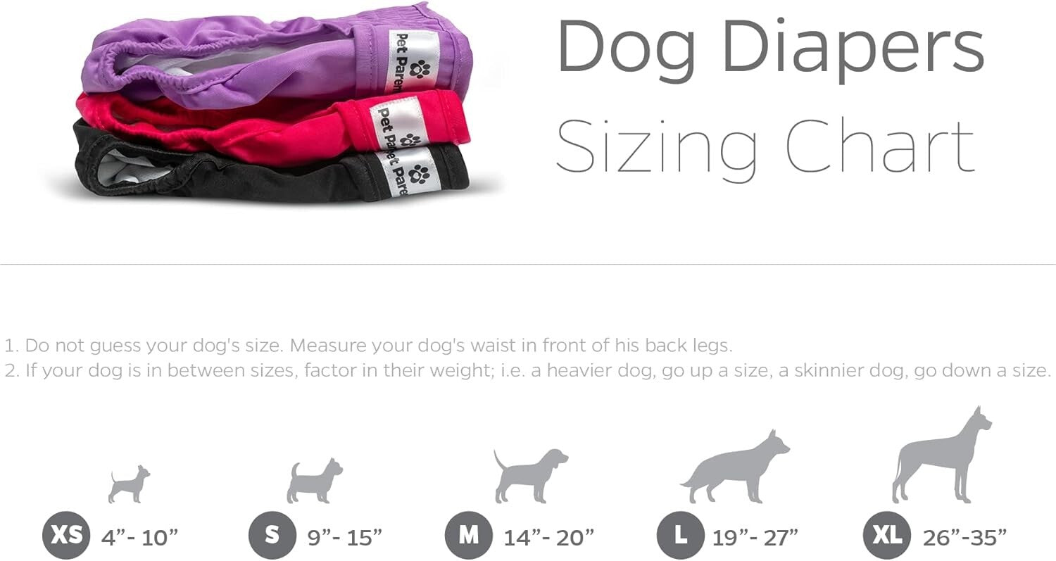 Pet Parents Washable Dog Diapers & Extenders 3pk Princess-Purple, Pink, Black XS