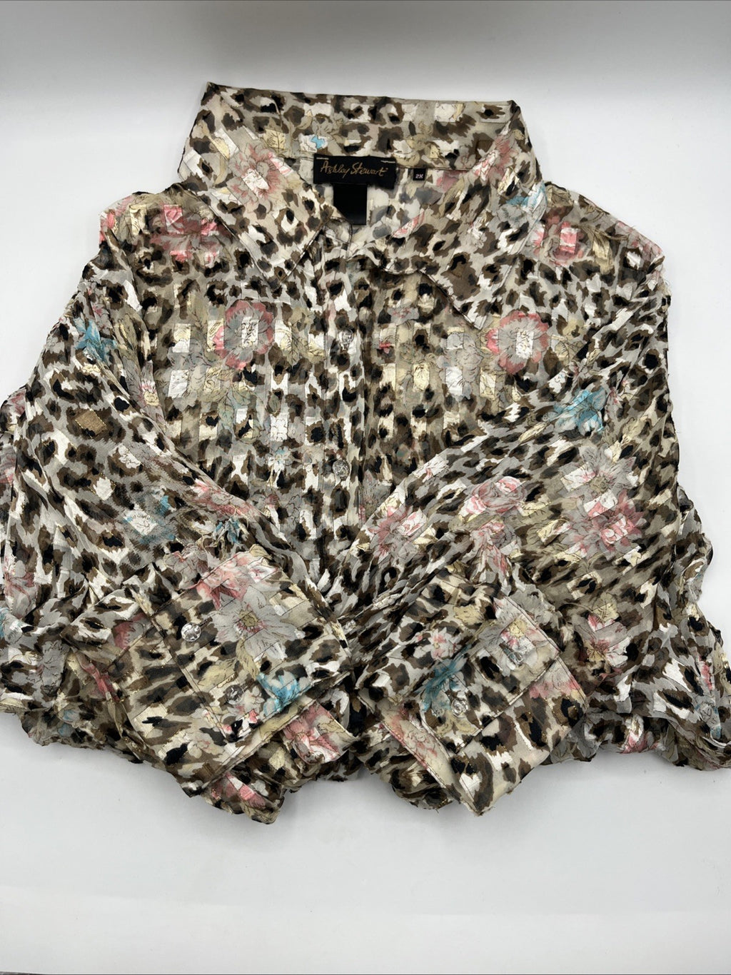 Ashley Stewart Plus Women's LIGHTWEIGHT Leopard ANIMAL PRINT Blouse 2XL Pre-own