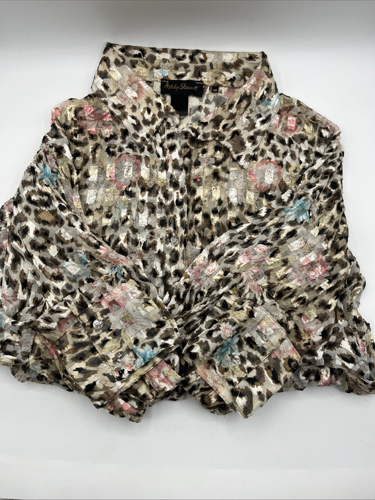 Ashley Stewart Plus Women's LIGHTWEIGHT Leopard ANIMAL PRINT Blouse 2XL Pre-own