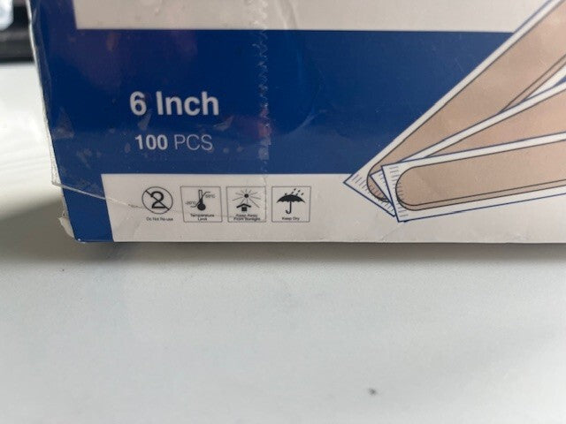 JMU Sterile Wooden Tongue Depressor 6'' Waxing Spatula/craft Stick Craft 100 pc.