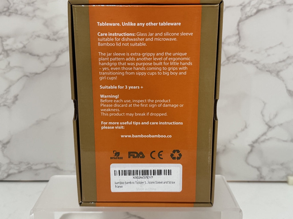 Bamboo Bamboo Children Toddler Jar w/Silicone Straw and Sleeve Orange Unisex NIB