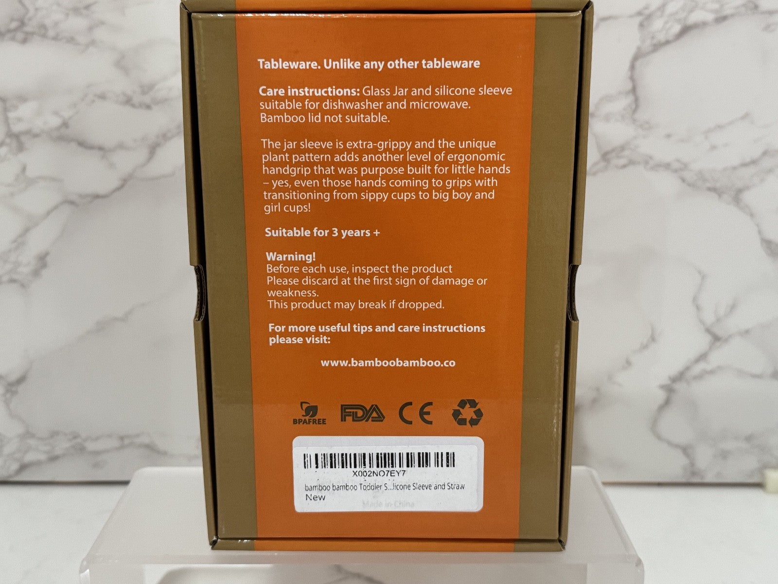Bamboo Bamboo Children Toddler Jar w/Silicone Straw and Sleeve Orange Unisex NIB