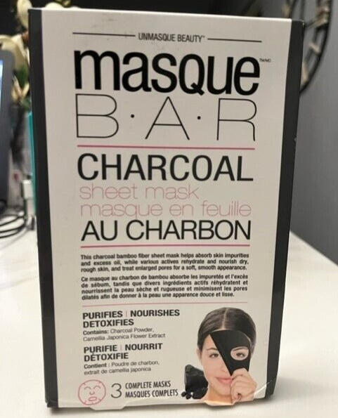 Lot of 2 Masque BAR Charcoal Sheet Mask 3 Complete Masks Purifies & Detoxifies