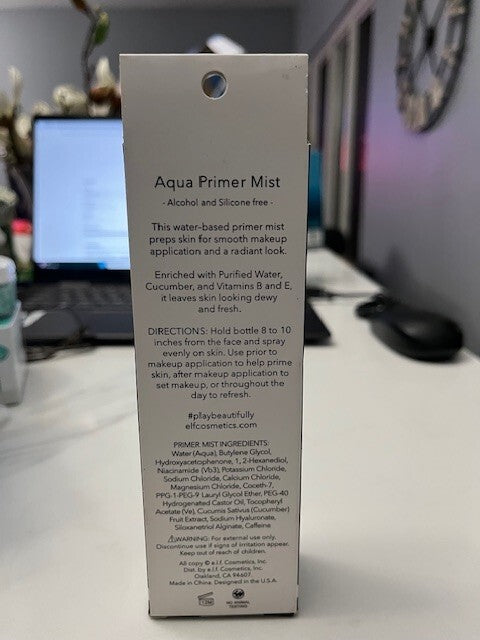e.l.f. AQUA Beauty Clear Primer Mist Spray NEW 1.01 oz Clear, for Smooth Makeup