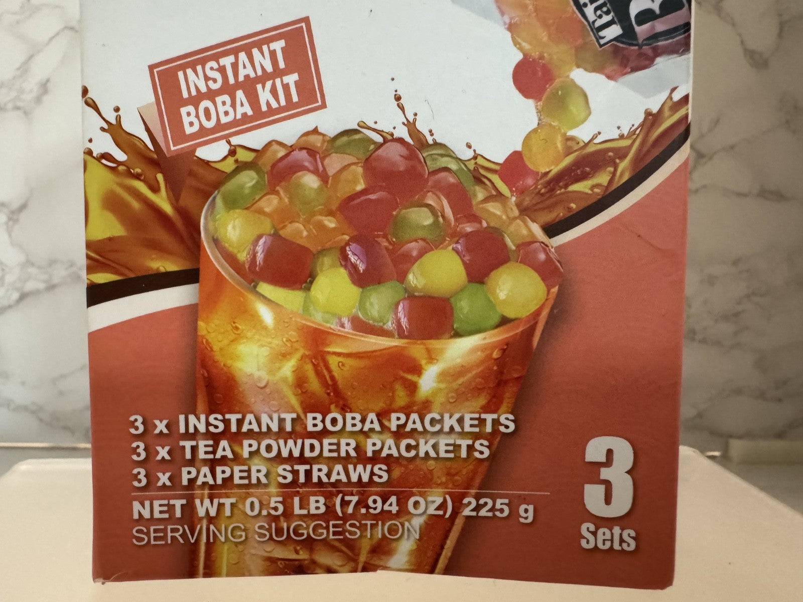 J WAY Instant Boba Bubble Pearl Mango Peach black Tea Kit, New Damaged Exp 2/26