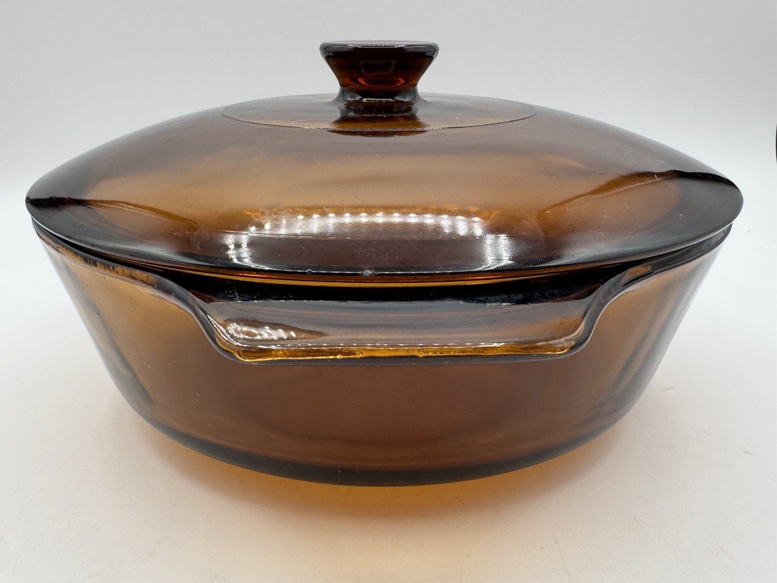 Anchor Hocking Harvest Amber Glass Brown Round Casserole w/Lid, 1.5 QT. Pre-own